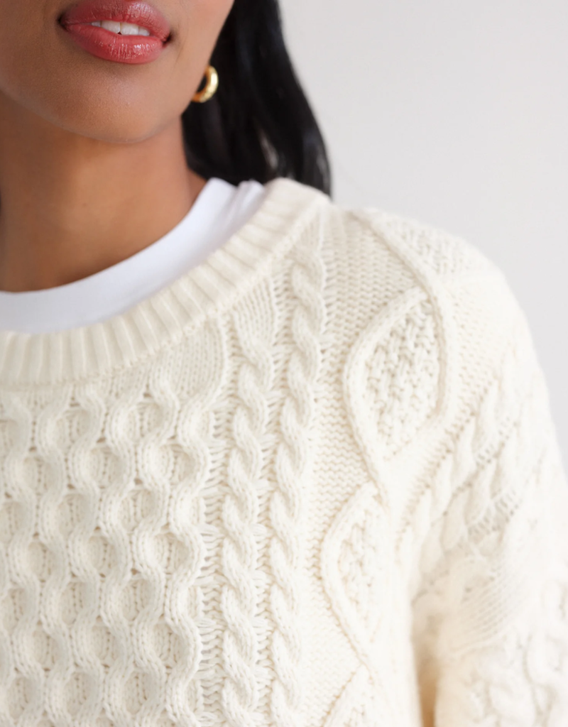 Brunette the Label Irish Cable Knit Oversized Sweater In Cream