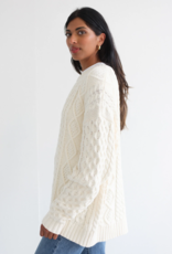 Brunette the Label Irish Cable Knit Oversized Sweater In Cream