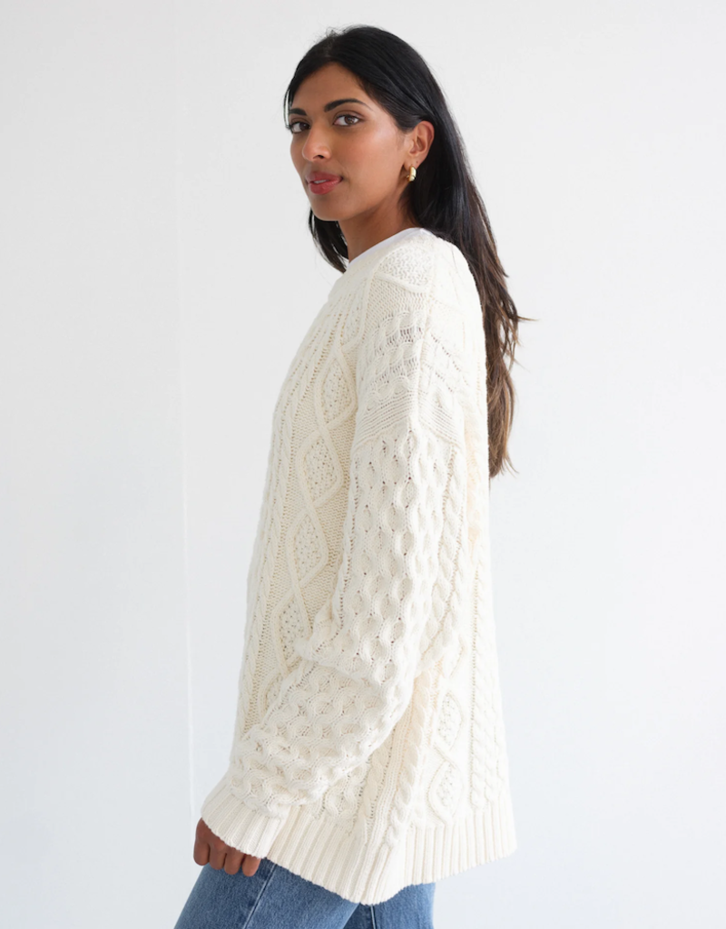 Brunette the Label Irish Cable Knit Oversized Sweater In Cream