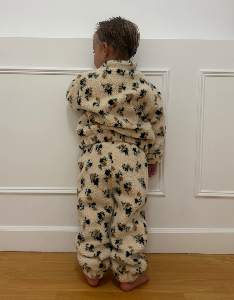 Brunette the Label Kids Floral Sherpa in Brown in Cream w/ Brown