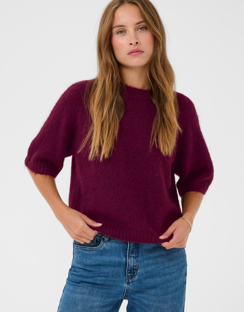 Kaffe Emilie Cropped Knit Pullover in Windsor Wine