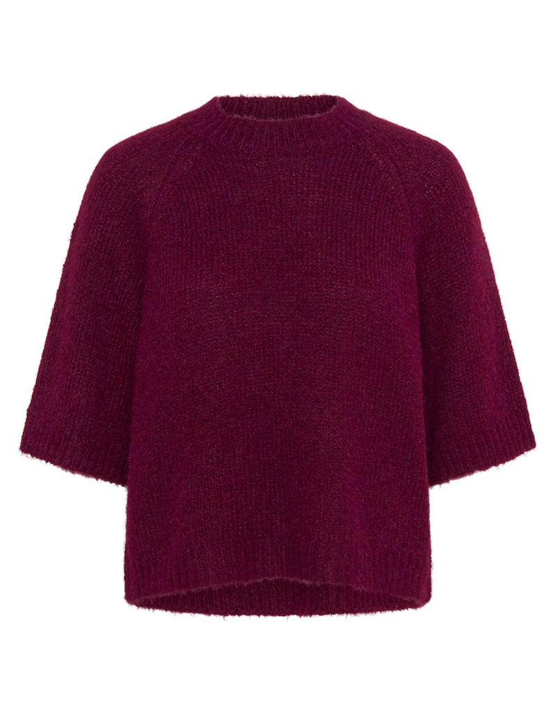 Kaffe Emilie Cropped Knit Pullover in Windsor Wine