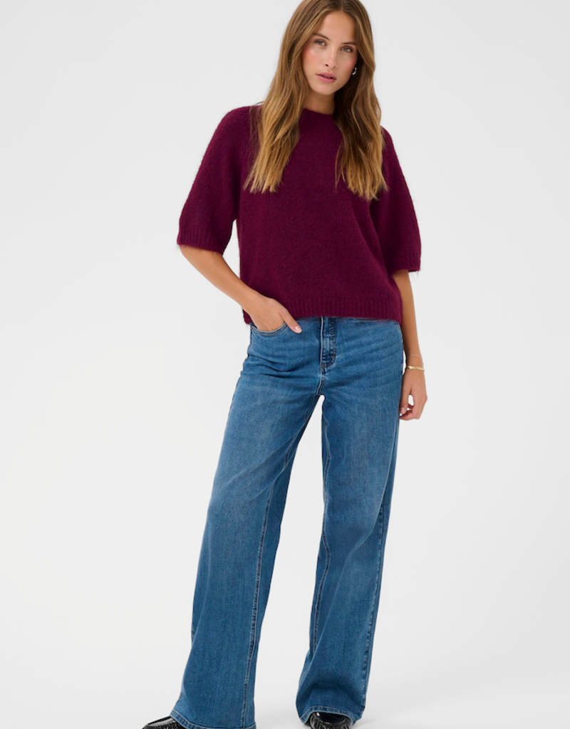 Kaffe Emilie Cropped Knit Pullover in Windsor Wine