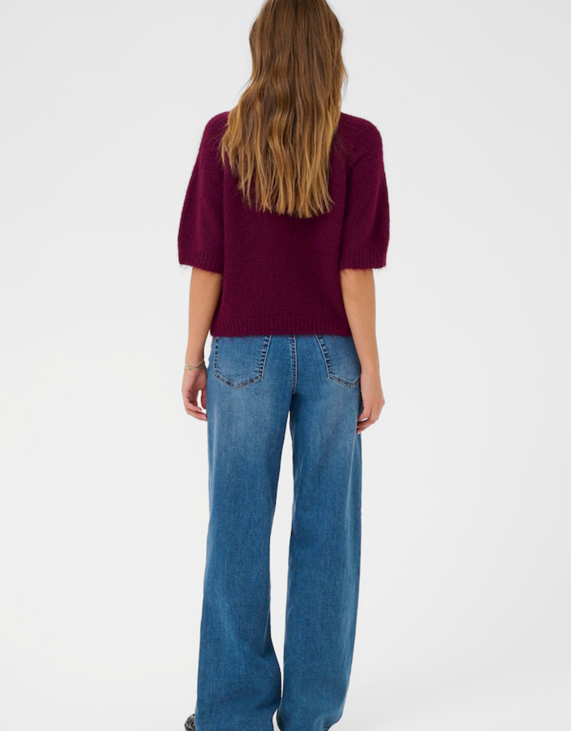Kaffe Emilie Cropped Knit Pullover in Windsor Wine