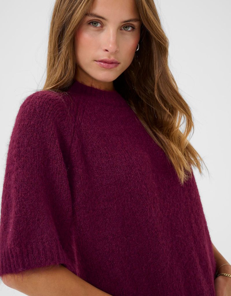Kaffe Emilie Cropped Knit Pullover in Windsor Wine