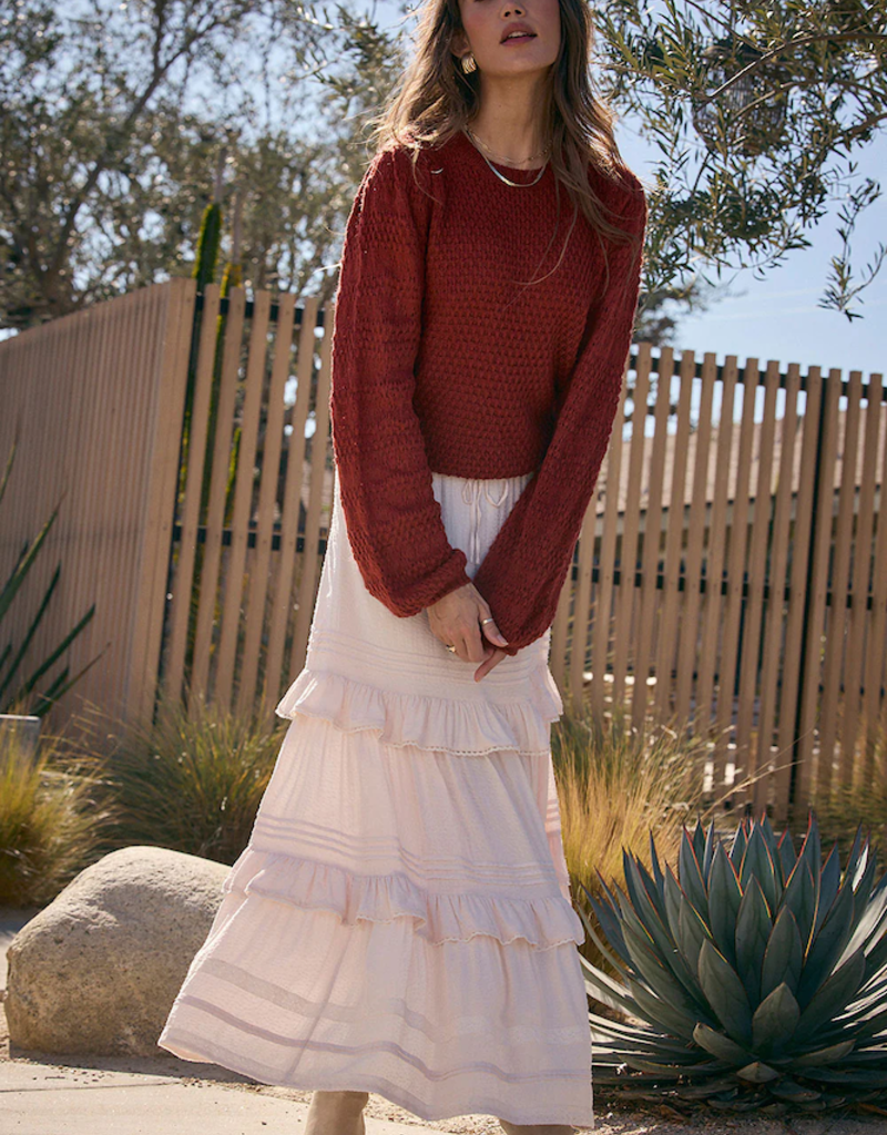 Saltwater Luxe Regan Midi Skirt With Teir Detail in Ivory