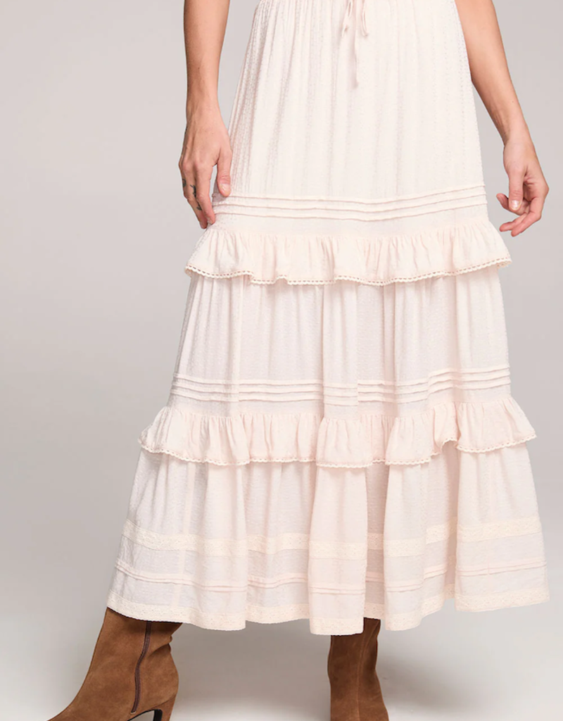 スカート MURRAL Limestone tucked long skirt Regan Midi Skirt With Teir Detail in Ivory - Adorn Boutique
