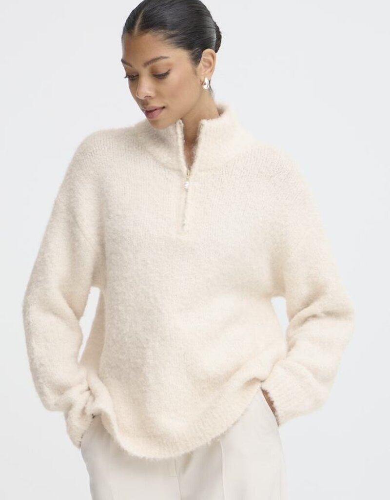 B.Young Omanta Half Zip Jumper In Birch Melange