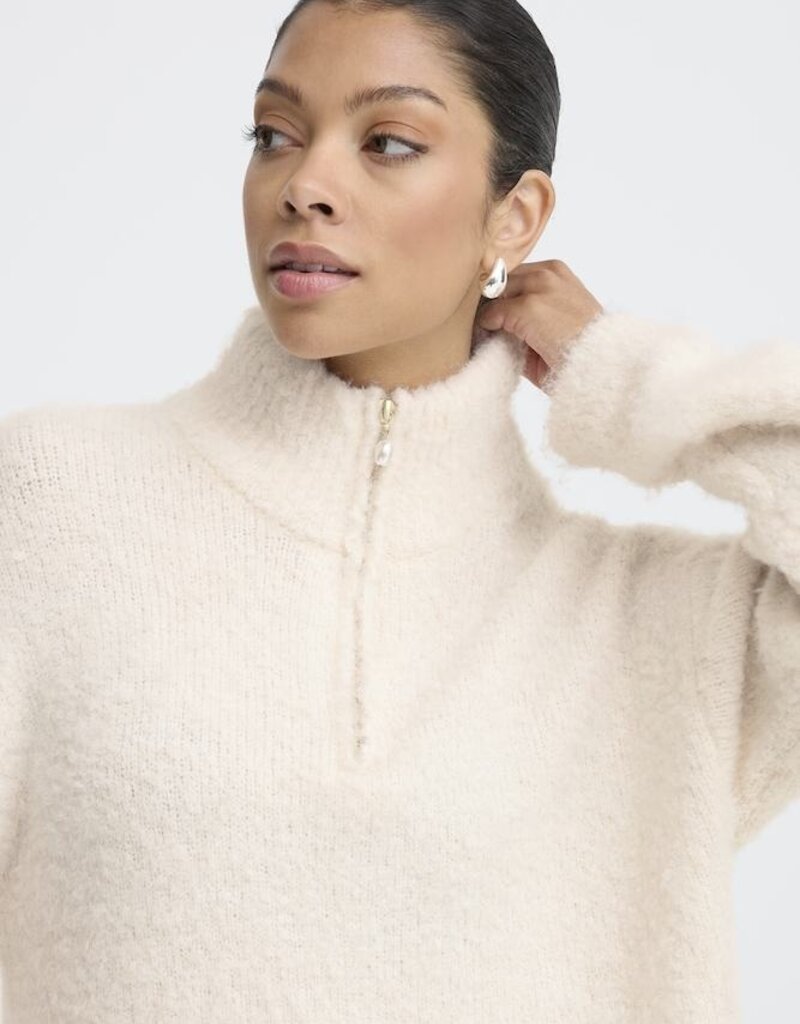 B.Young Omanta Half Zip Jumper In Birch Melange