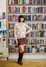 Molly Bracken Winsome Fuzzy Heart Pullover Sweater in Beige