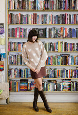 Molly Bracken Winsome Fuzzy Heart Pullover Sweater in Beige