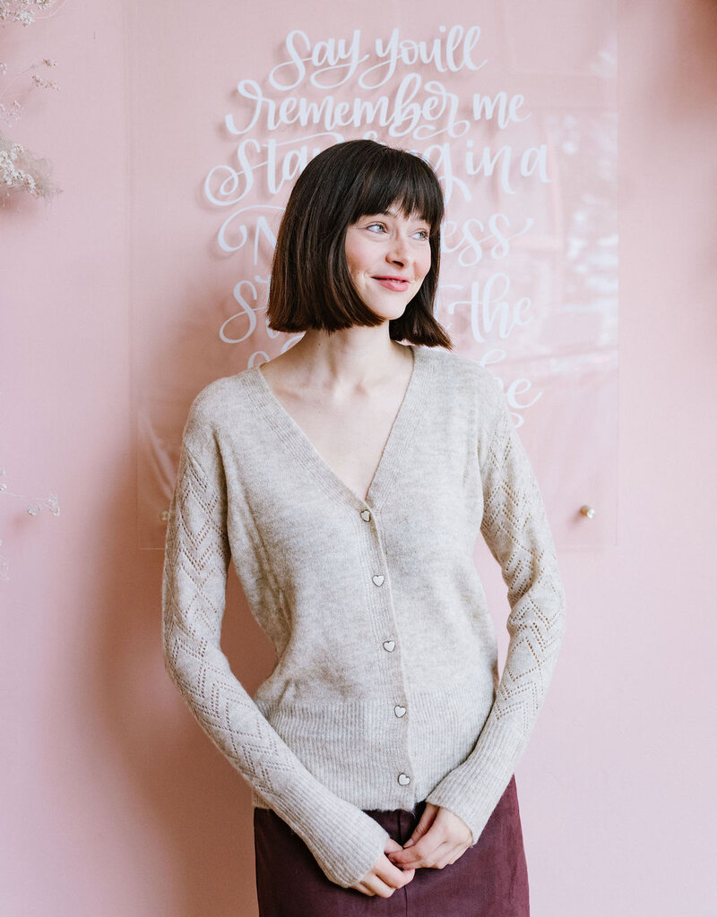 Molly Bracken Elora Heart Button Cardigan with Pointelle Detail Sleeve