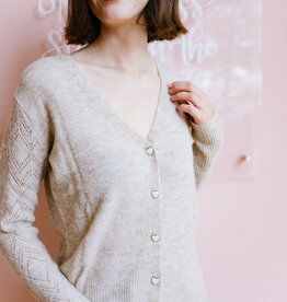 Molly Bracken Elora Heart Button Cardigan with Pointelle Detail Sleeve *Two Colours*