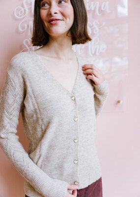 Molly Bracken Elora Heart Button Cardigan with Pointelle Detail Sleeve *Two Colours*