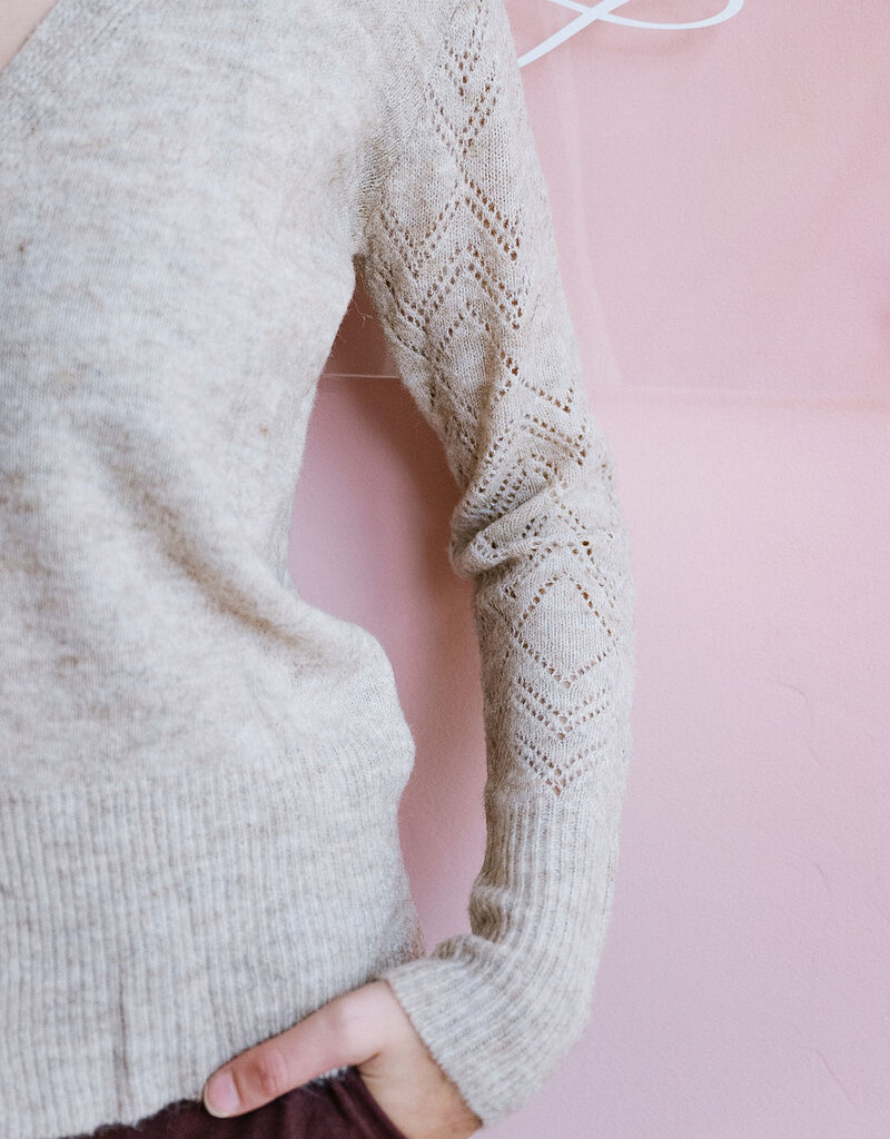 Molly Bracken Elora Heart Button Cardigan with Pointelle Detail Sleeve