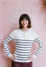 Molly Bracken Marie Knit Henley with Scallop Detail