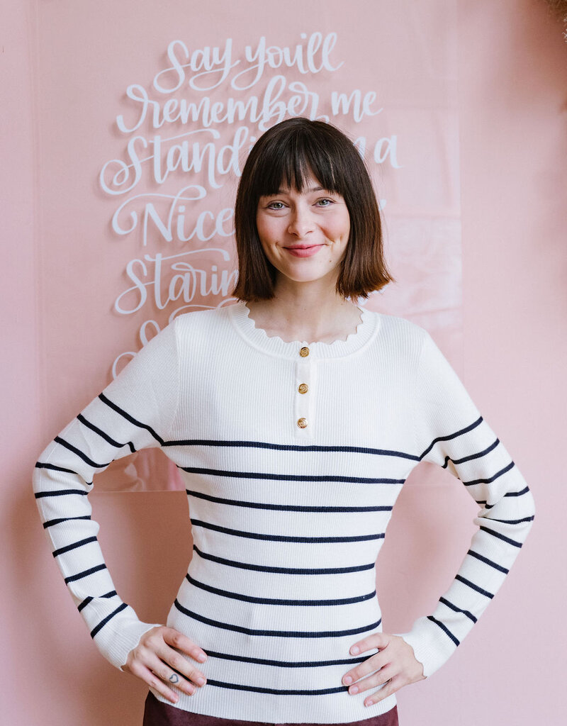 Molly Bracken Marie Knit Henley with Scallop Detail