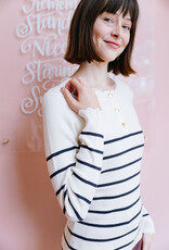 Molly Bracken Marie Knit Henley with Scallop Detail