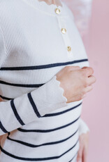Molly Bracken Marie Knit Henley with Scallop Detail