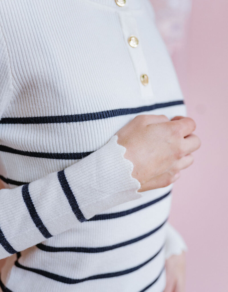 Molly Bracken Marie Knit Henley with Scallop Detail