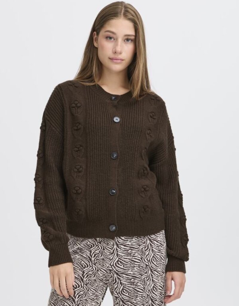 ICHI Mylle Cardigan In Coffee Bean