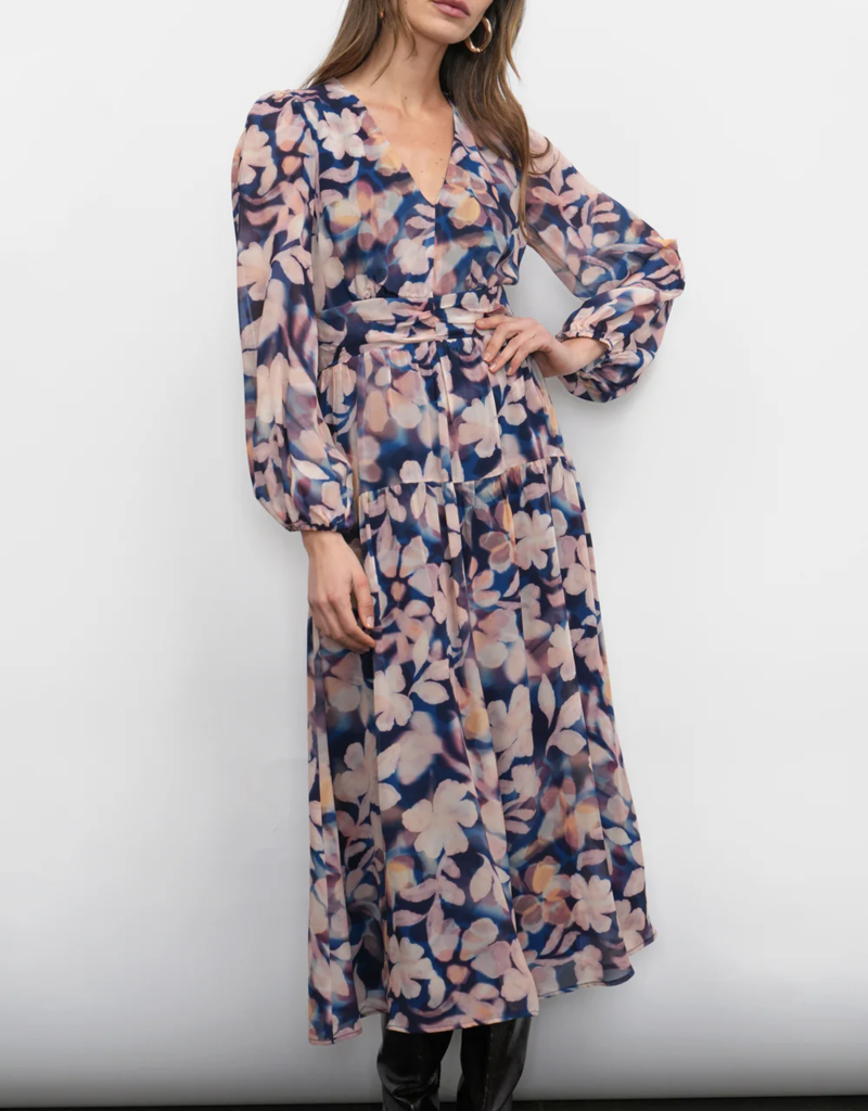 Greylin Kiernan Viscose Floral Midi Dress in Navy Blush Floral