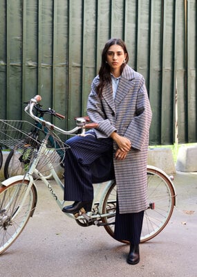 ICHI Emmalu Blue Plaid Coat