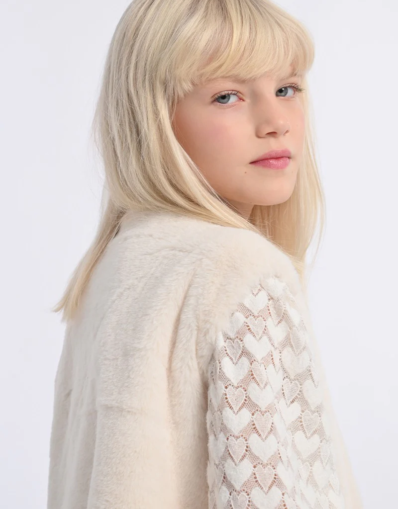 Molly Bracken Kids Roman Girls' Faux Fur Vest in Cream