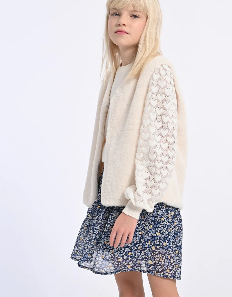 Molly Bracken Kids Roman Girls' Faux Fur Vest in Cream