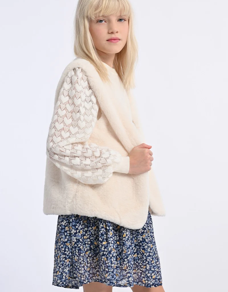 Molly Bracken Kids Roman Girls' Faux Fur Vest in Cream