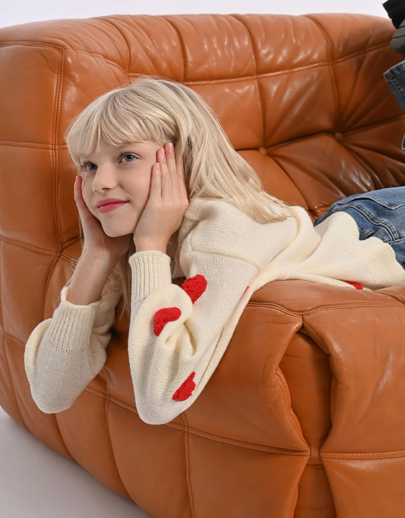 Molly Bracken Kids Dovey Girl's Knit Sweater with Red Hearts