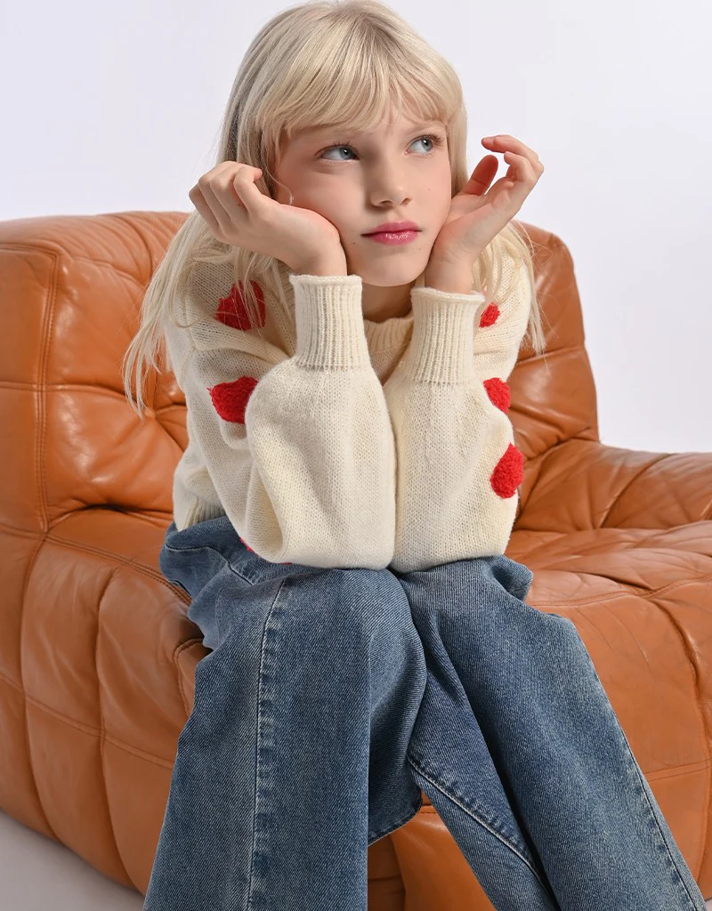 Molly Bracken Kids Dovey Girl's Knit Sweater with Red Hearts