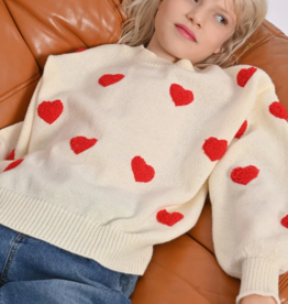 Molly Bracken Kids Dovey Girl's Knit Sweater with Red Hearts