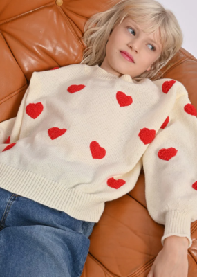 Molly Bracken Kids Dovey Girl's Knit Sweater with Red Hearts