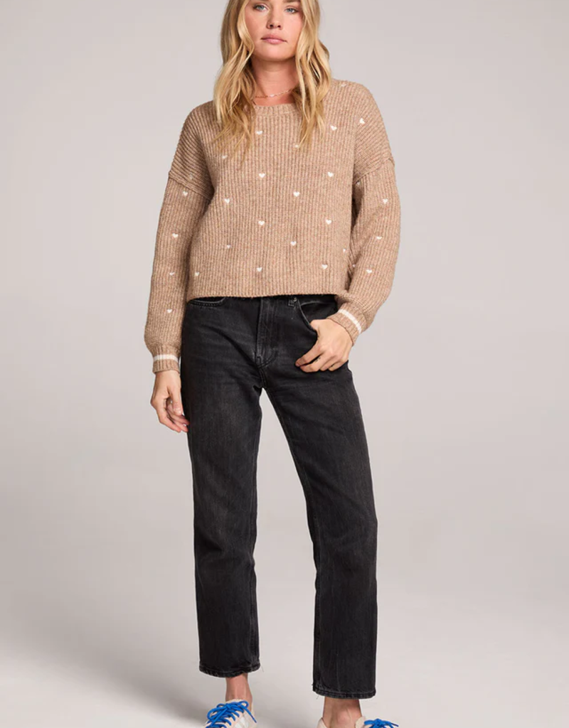 Saltwater Luxe Charmer Embroidered Heart Sweater in Mocha