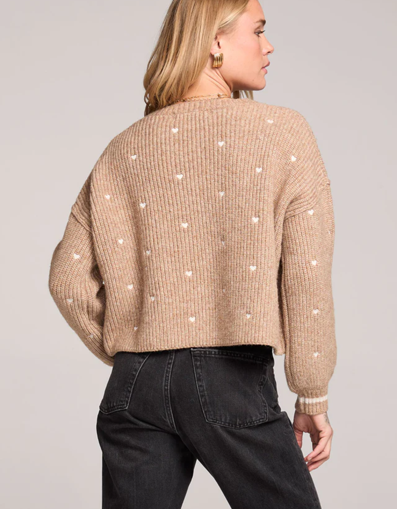 Saltwater Luxe Charmer Embroidered Heart Sweater in Mocha