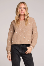 Saltwater Luxe Charmer Embroidered Heart Sweater in Mocha