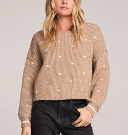 Saltwater Luxe Charmer Embroidered Heart Sweater in Mocha