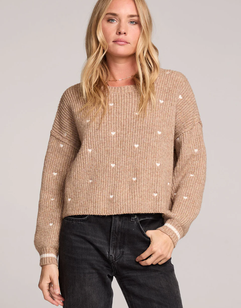 Saltwater Luxe Charmer Embroidered Heart Sweater in Mocha