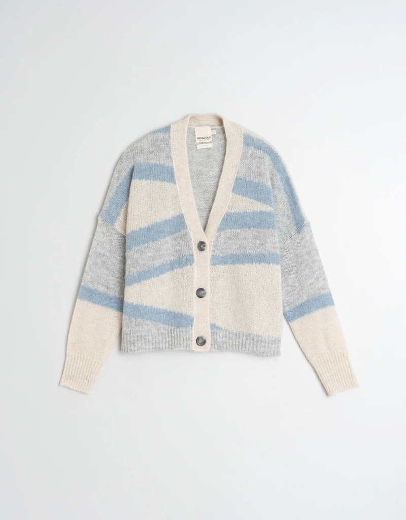 Indi and Cold Zephyr Cardigan in Azul Check