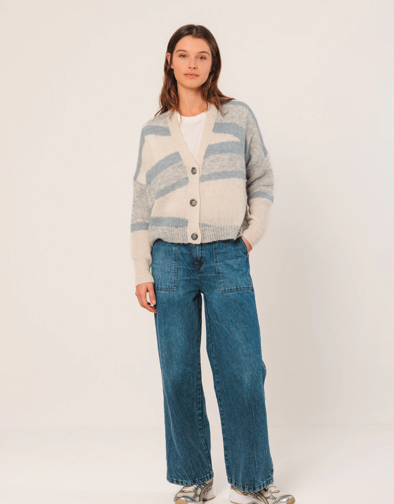 Indi and Cold Zephyr Cardigan in Azul Check