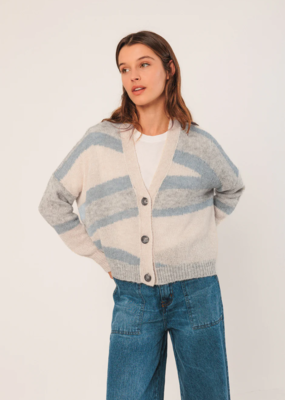 Indi and Cold Zephyr Cardigan in Azul Check *Small & Large Left*