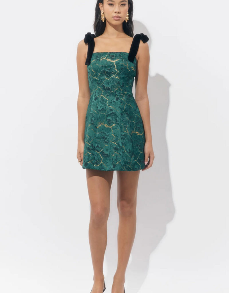 Adelyn Rae Hannah Burnout Shoulder Tie Flared Mini Dress