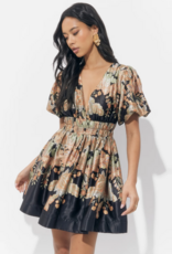 Adelyn Rae Koi Border Printed Mini Fit and Flare Dress
