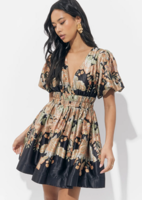 Adelyn Rae Koi Border Printed Mini Fit and Flare Dress