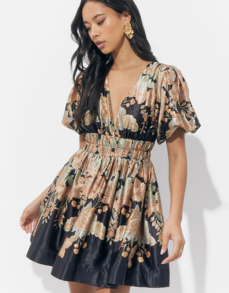 Adelyn Rae Koi Border Printed Mini Fit and Flare Dress
