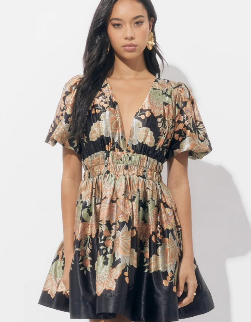 Adelyn Rae Koi Border Printed Mini Fit and Flare Dress