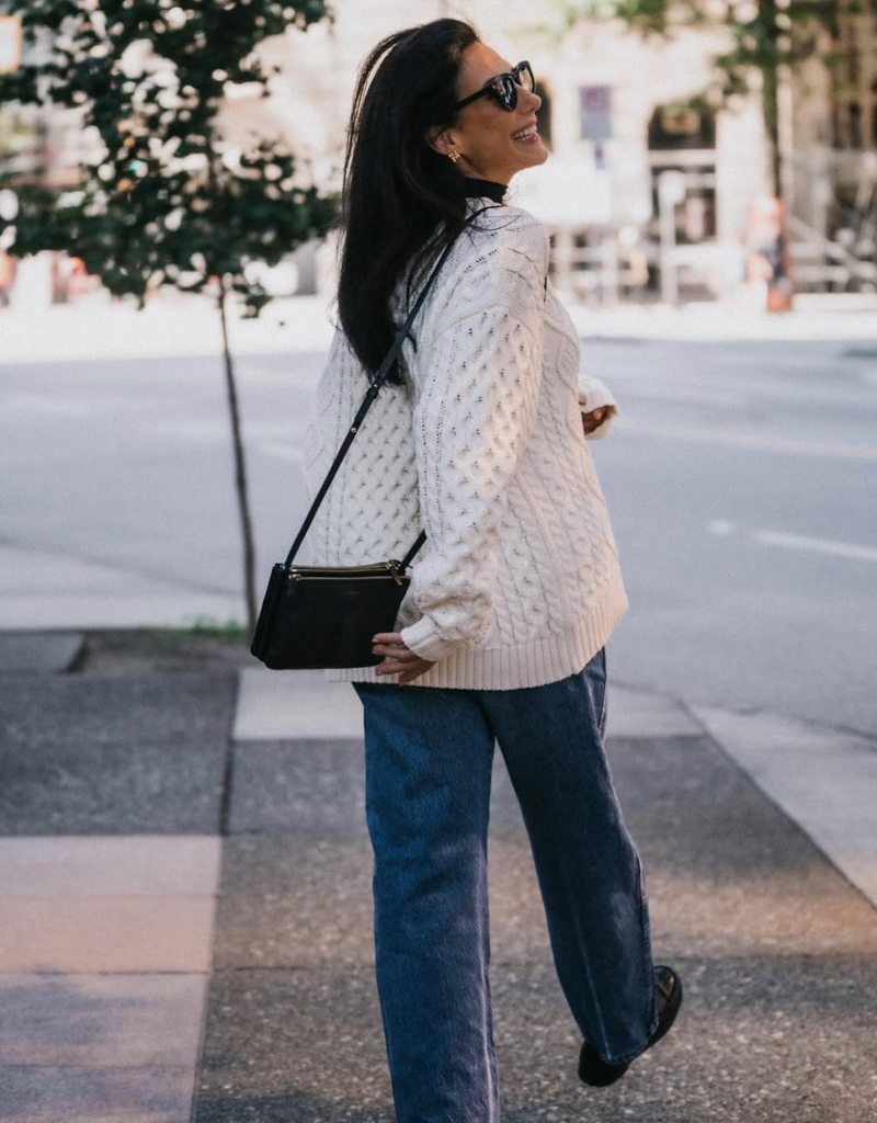 Brunette the Label Irish Cable Knit Oversized Sweater In Cream
