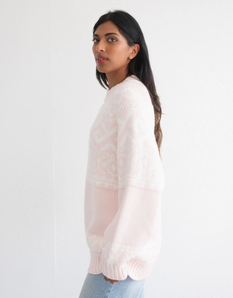 Brunette the Label Fair Isle Sweater In Light Pink w/ Cream
