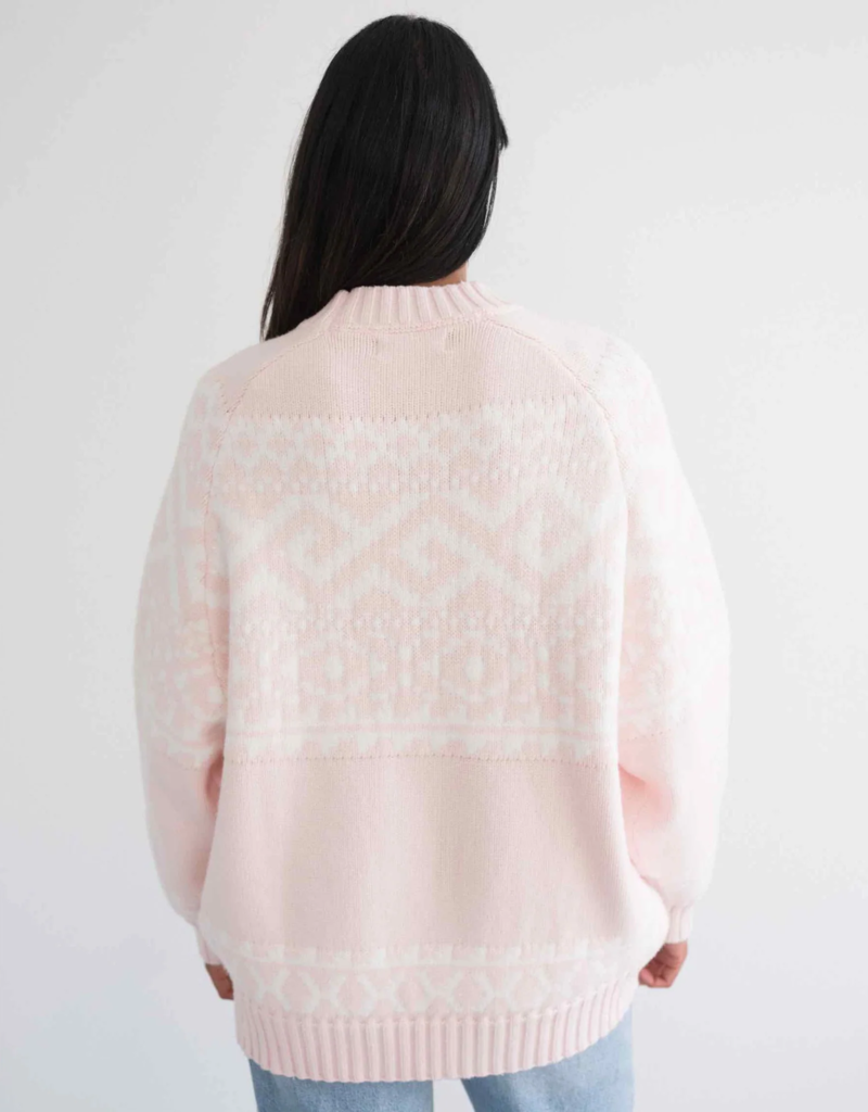 Brunette the Label Fair Isle Sweater In Light Pink w/ Cream